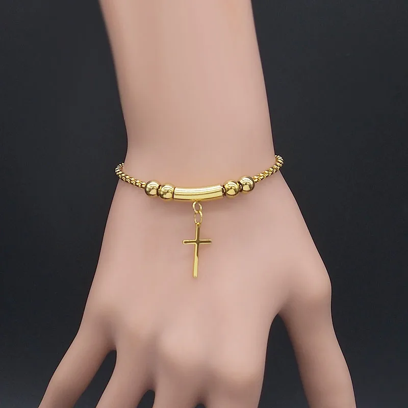 

2021 Fashion Cross Stainless Steel Chain Bracelet for Women Gold Color Bracelets Bangles Jewellery pulseras mujer moda B18435