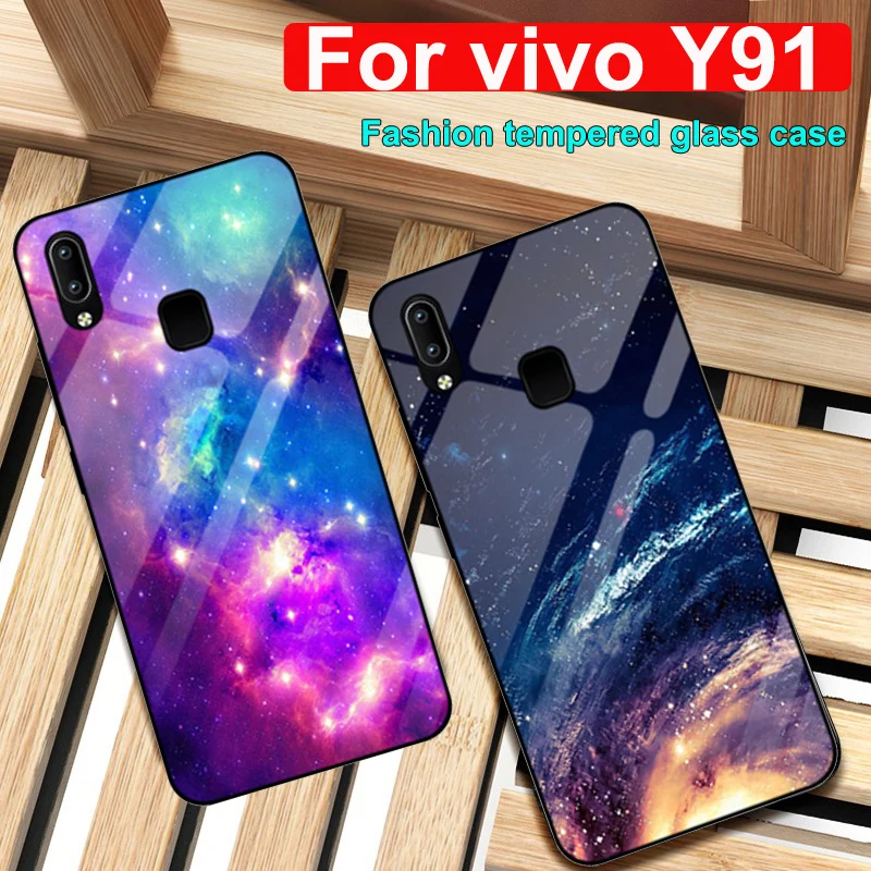 Чехол для vivo Y91 с закаленным стеклом звездного неба + тонкий жесткий чехол