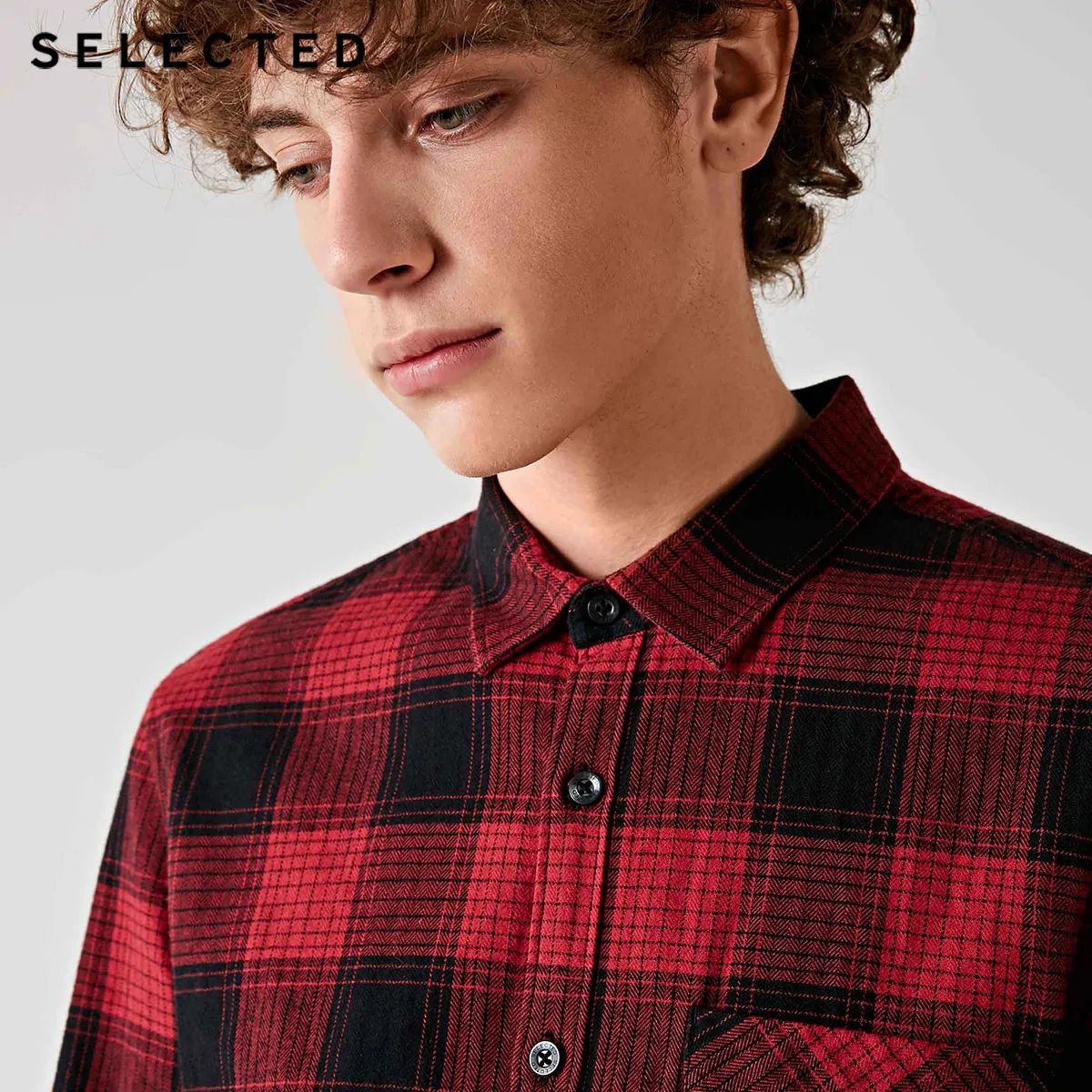 Избранные Новые мужские хлопковые клетчатые свободные остроконечные воротник