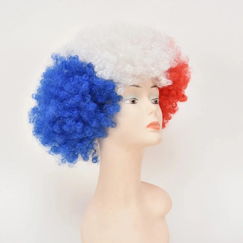 Soccer fan hair France Football Match Wig Blast Head Clown Headgear National Flag Cosplay Halloween Party Accessory | Игрушки и хобби