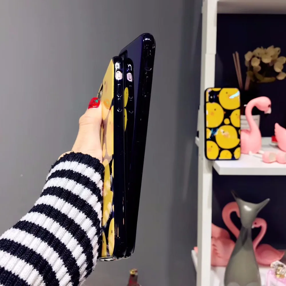 YUSEE Electroplate Blue Light Soft Phone Case Funny Cartoon Yellow Ducks for iPhone X 6 7 8 Silicone Plus |