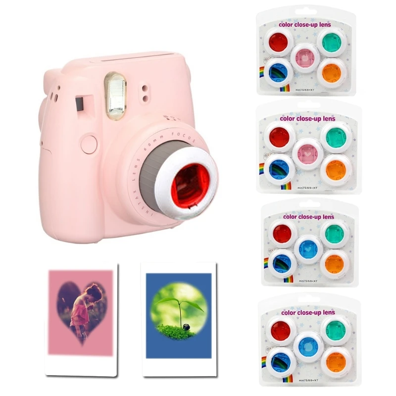 Пленка для камеры Fujifilm Instax Mini 7s/8/8 +/9 5 шт. Цветной фильтр объектив с крупным