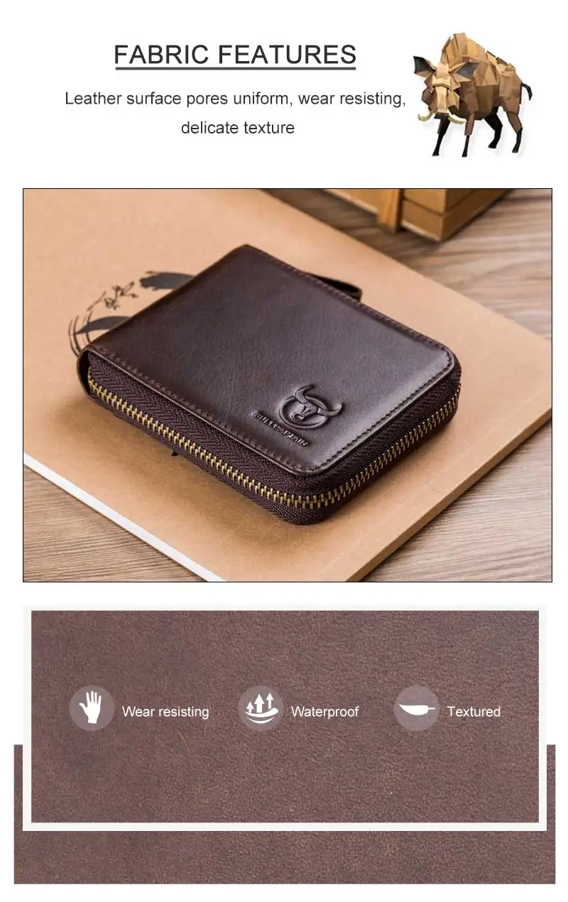 BULLCAPTAIN мужской кошелек из кожи RFID, брендовый кошелек, Ретро стиль, мужской короткий кошелек для монет, кошелек на молнии, держатель для карт, кошелек