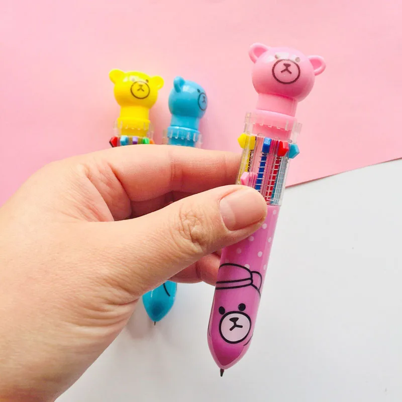 Kawaii с рисунком милого медведя 10 цветов Пресс мяч шариковая ручка Написание студент канцелярские Школа канцелярских товаров 0,5 мм N32