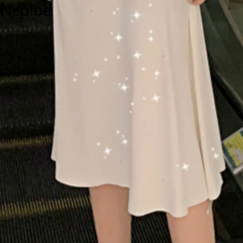 Neploe Bling Cross Drawstring женское платье Лето 2019 новое с круглым вырезом и коротким