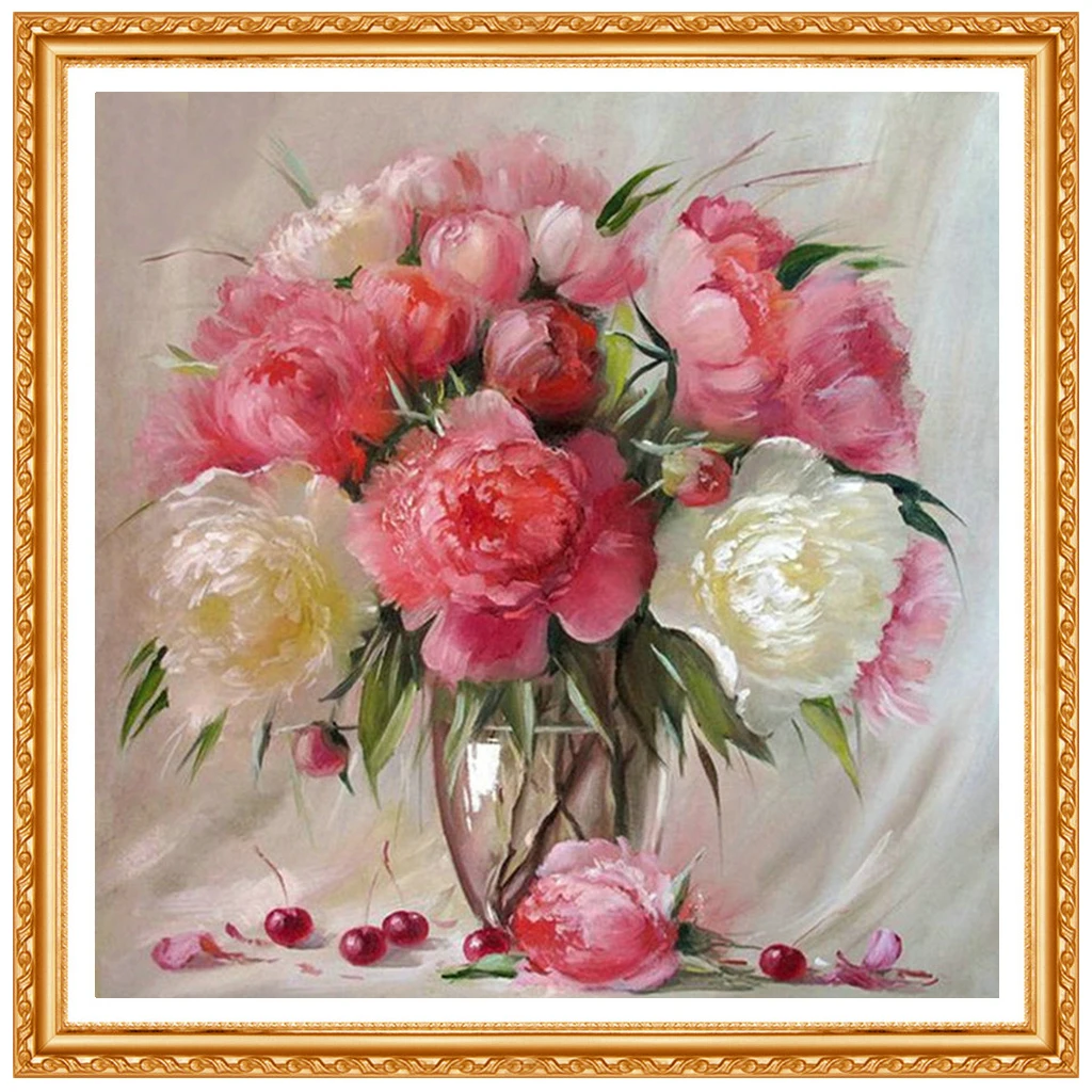 Pink flowers and yellow flowers.needlework diamond square home decor embroidery painting cross stitch | Дом и сад