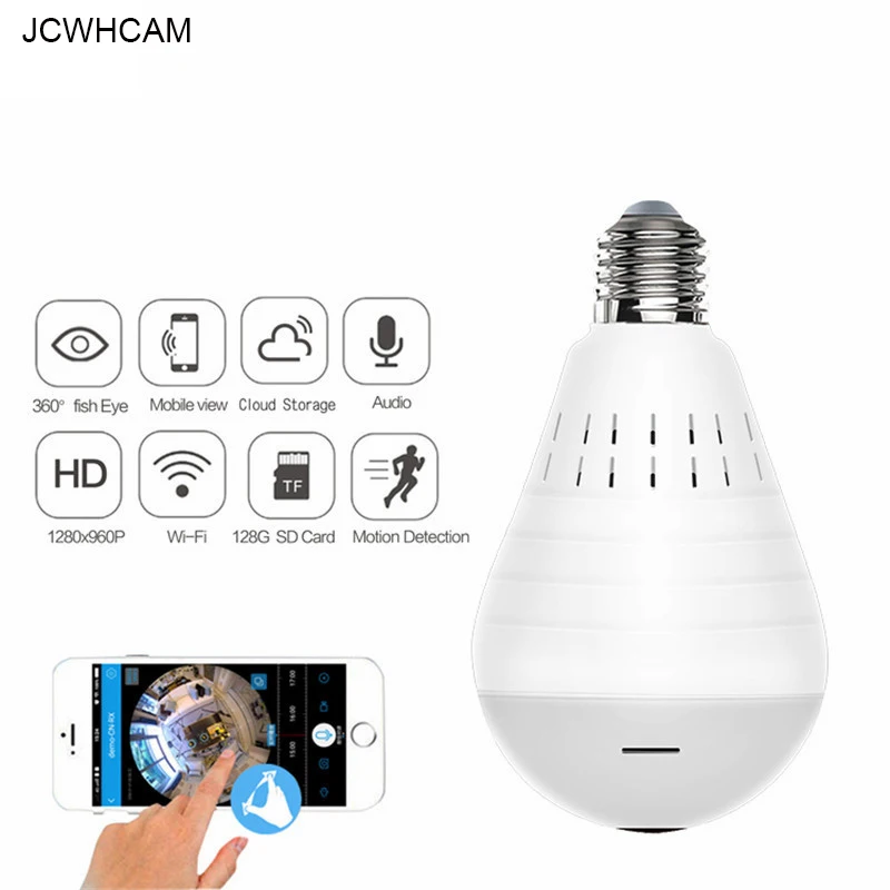 Домашняя камера наблюдения IP 1080P LED Ligh Беспроводная панорамная лампа рыбий глаз
