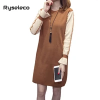 new fall winter women vintage loose plus size patches flare long tassels sleeve tunic dresses casual basic warm straight vestido