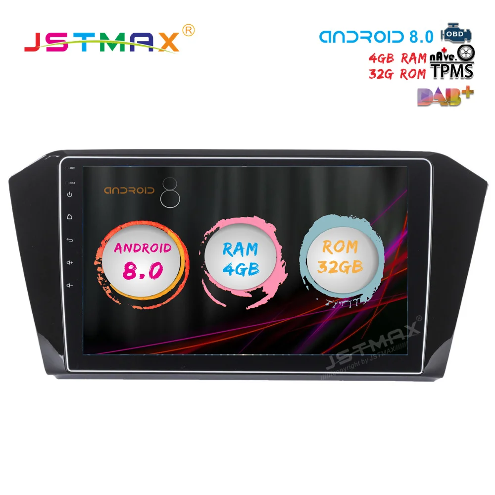 JSTMAX 10 2 "Android 8 0 автомобильный dvd-плеер для VW Passat 2015 2016 2017 gps navi Octa Core 4 ГБ 32 авто