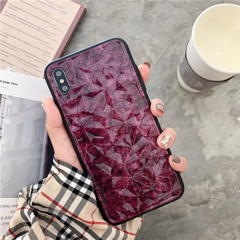 Diamond pattern glass shell marble phone case for iphone XS Max XR X 6 6S 7 8 plus Cover |