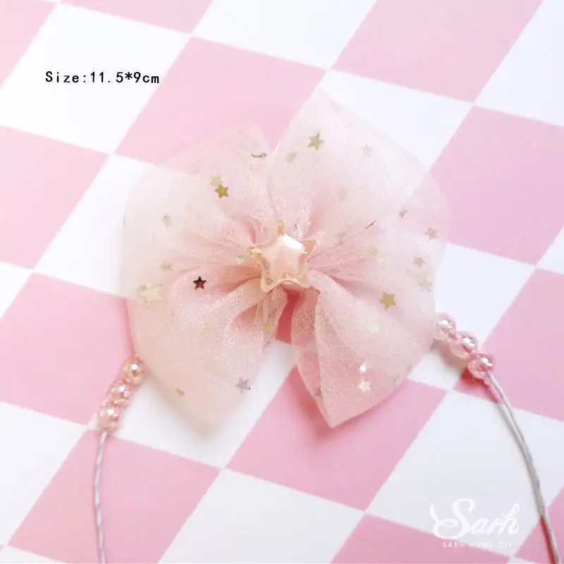 Pearl star mesh bow Ins Лебедь Спящая Фея Украшения Полые звезды торт топперы счастливый день детей день рождения для вечерние выпечки сладкие подарки - Цвет: Pearl star mesh bow