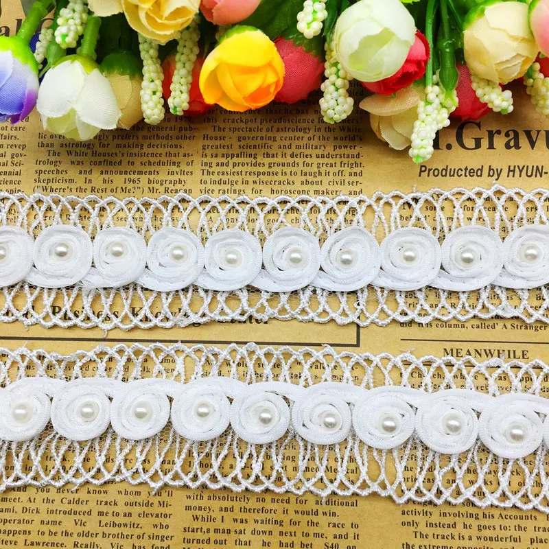 

GXINUG 2 Yd жемчужина роза цветок органза тюль кружевная отделка ткань волна лента вышивка шитье Рукоделие свадебное платье одежда