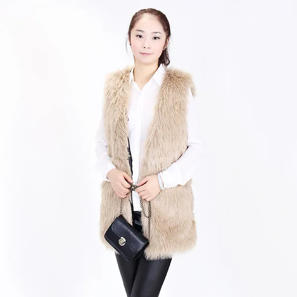 Модный женский жилет из искусственного меха зимний длинный без рукавов