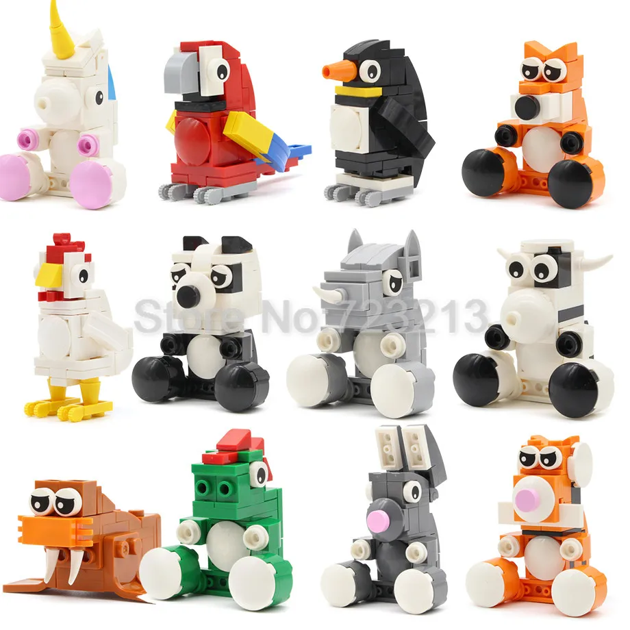 Одиночная распродажа Тигр с яйцом панда единорог курица MOC ринозео корова