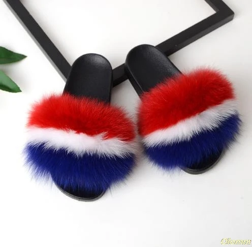 fox hair Женские летние шлепанцы с натуральным лисьим мехом; женские нескользящие тапочки с пушистым мехом; женские меховые тапочки; милые женские плюшевые шлепанцы с лисьим мехом; Лидер продаж - Цвет: fox hair