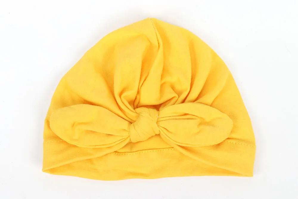 Yellow 1 шт., головные уборы с бантами для новорожденных мальчиков и девочек, мягкие хлопковые шапочки-бини с кроликом для малышей, шапочка, розовый, серый, красный, Детские реквизиты для фотосессии - Цвет: Yellow