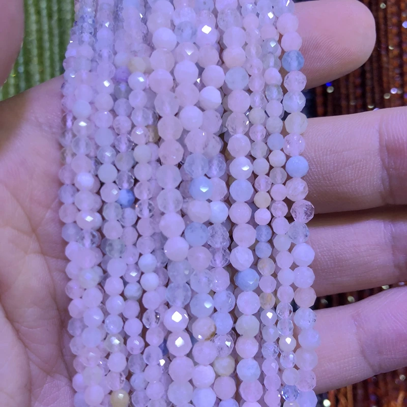 

2 strings Lot Faceted Tiny Beads 100% Natural Morganite Beads 2mm 3mm 4mm Round Bery,Faceted Spacer Tiny Beads,15.5"Full Strand