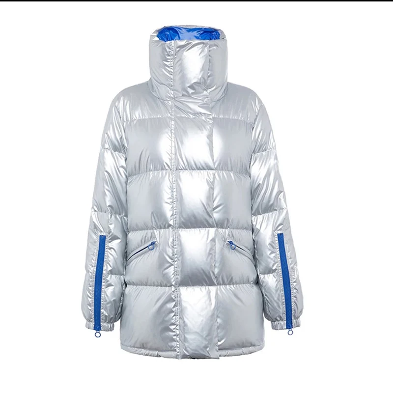 

Winter Coat Women Silver Metal Parka Ladies Fashion Winter Warm Coat Down Jacket Large Size Jacket Womens Padded Outerwear Mujer