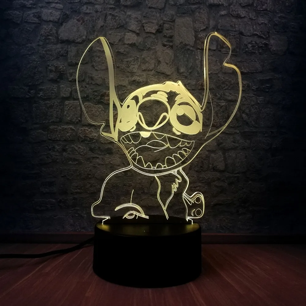 Забавный мультяшный стежок смех 3D светодиодный Ночник светильник RGB ing 7 цветов