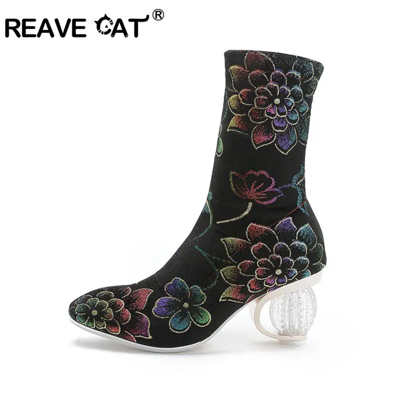 Женские Осенние эластичные ботинки REAVE CAT праздничные полусапожки с круглым