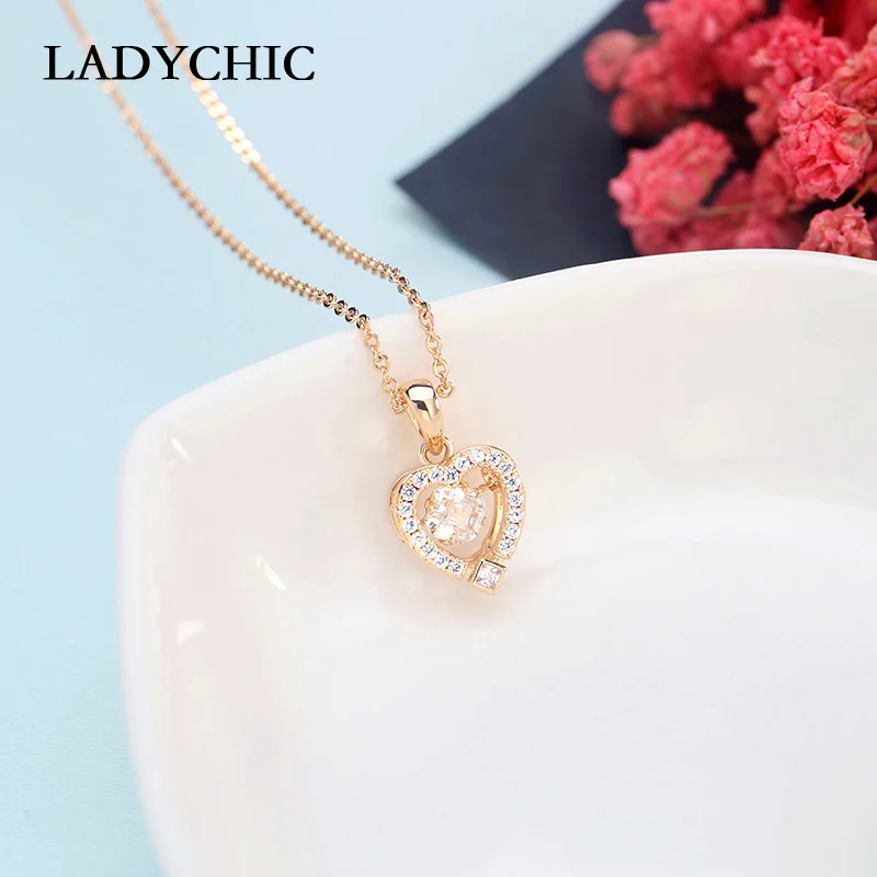 LADYCHIC высокое качество австрийский кристалл золотой цвет сердце ожерелье