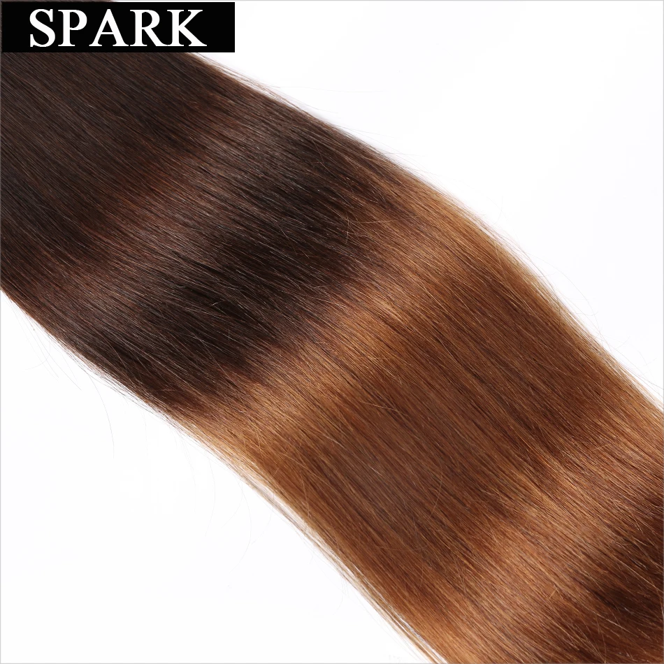 Spark Ombre 3/4 пучки с закрытием перуанские прямые человеческие волосы пучки с кружевной застежкой Средняя/свободная часть парик из волос Реми
