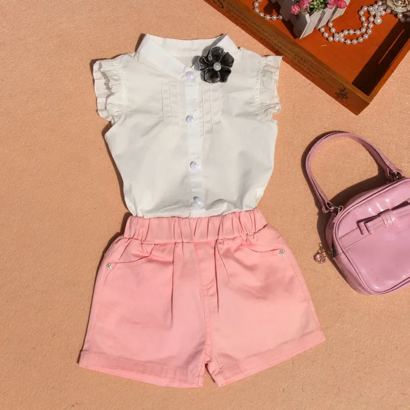 В 2016 году летняя одежда для девочек детская симпатичная рубашка цветочный хлопок