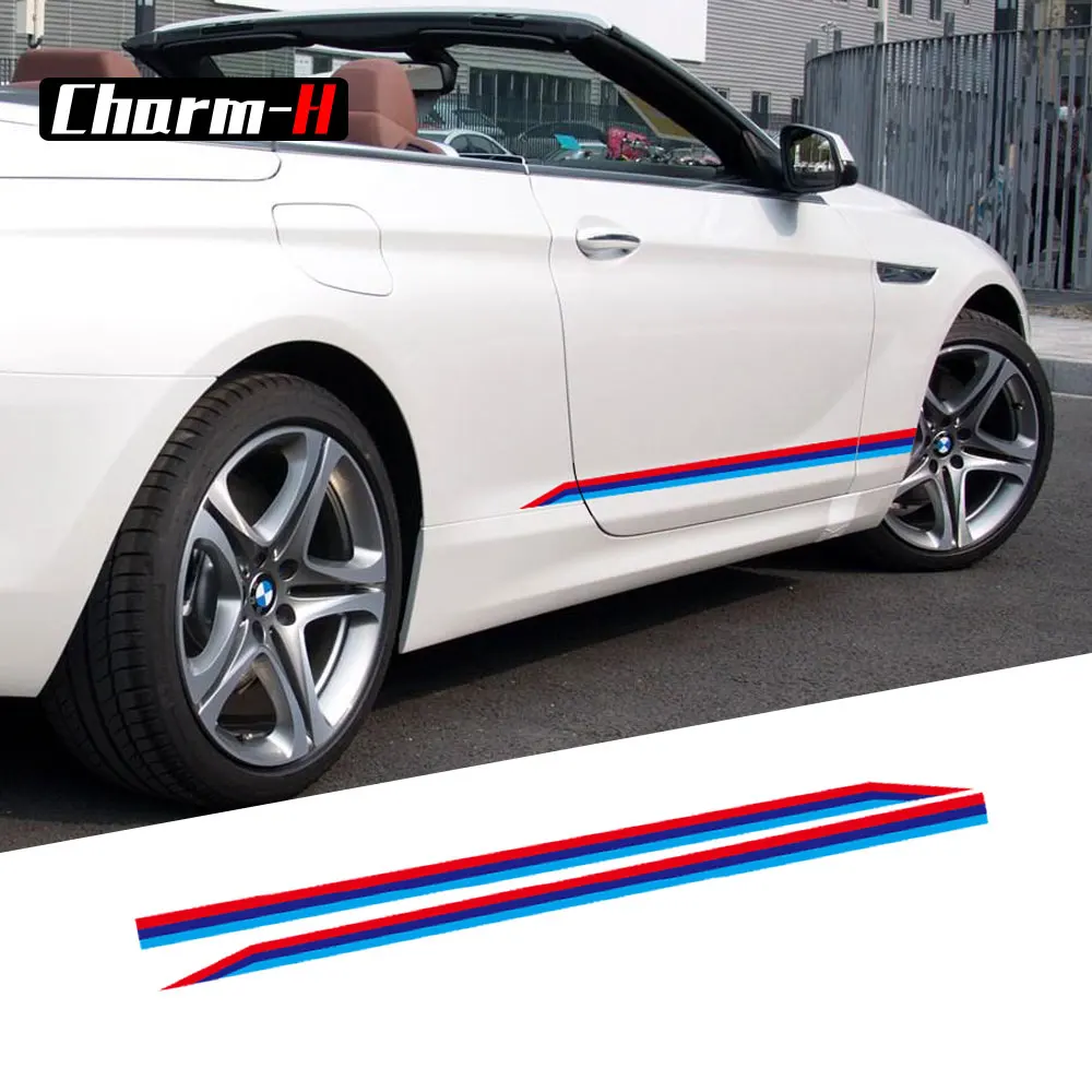 

Наклейка трехцветная с боковыми полосками для BMW, наклейка на юбку для BMW F20, F23, F30, F32, F34, F36, F45, F10, F82, G30, E90, X3, X4, X5, X6, M4, M5, M6, 2 шт.
