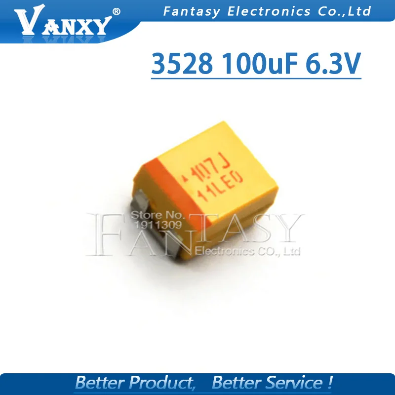 10 шт. B 3528 100 мкФ 6,3 V 107 SMD Танталовый конденсатор с алюминиевой крышкой