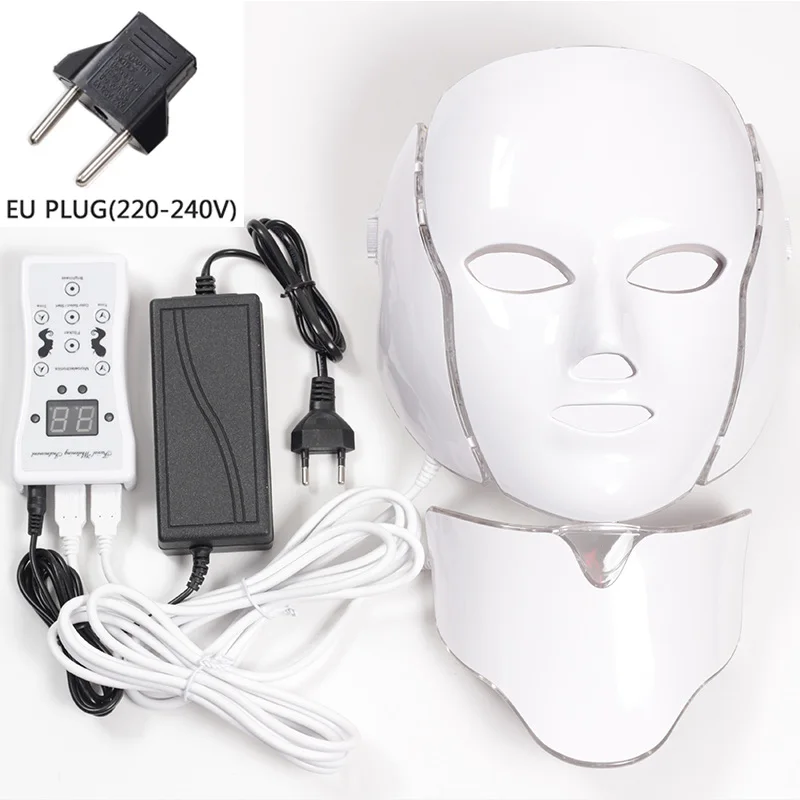 EU Plug With neck Маска led 7 цветов Светодиодная маска для лица светодиодная Корейская фотонная терапия маска для лица машинный светильник терапия маска для акне маска для шеи светодиодная маска для красоты - Цвет: EU Plug With neck