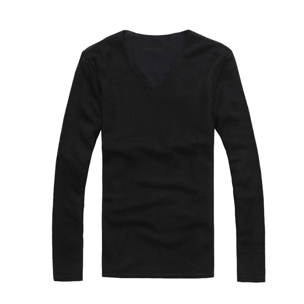 Модные Для мужчин Повседневное Slim Fit сплошной Цвет v образным вырезом футболка с