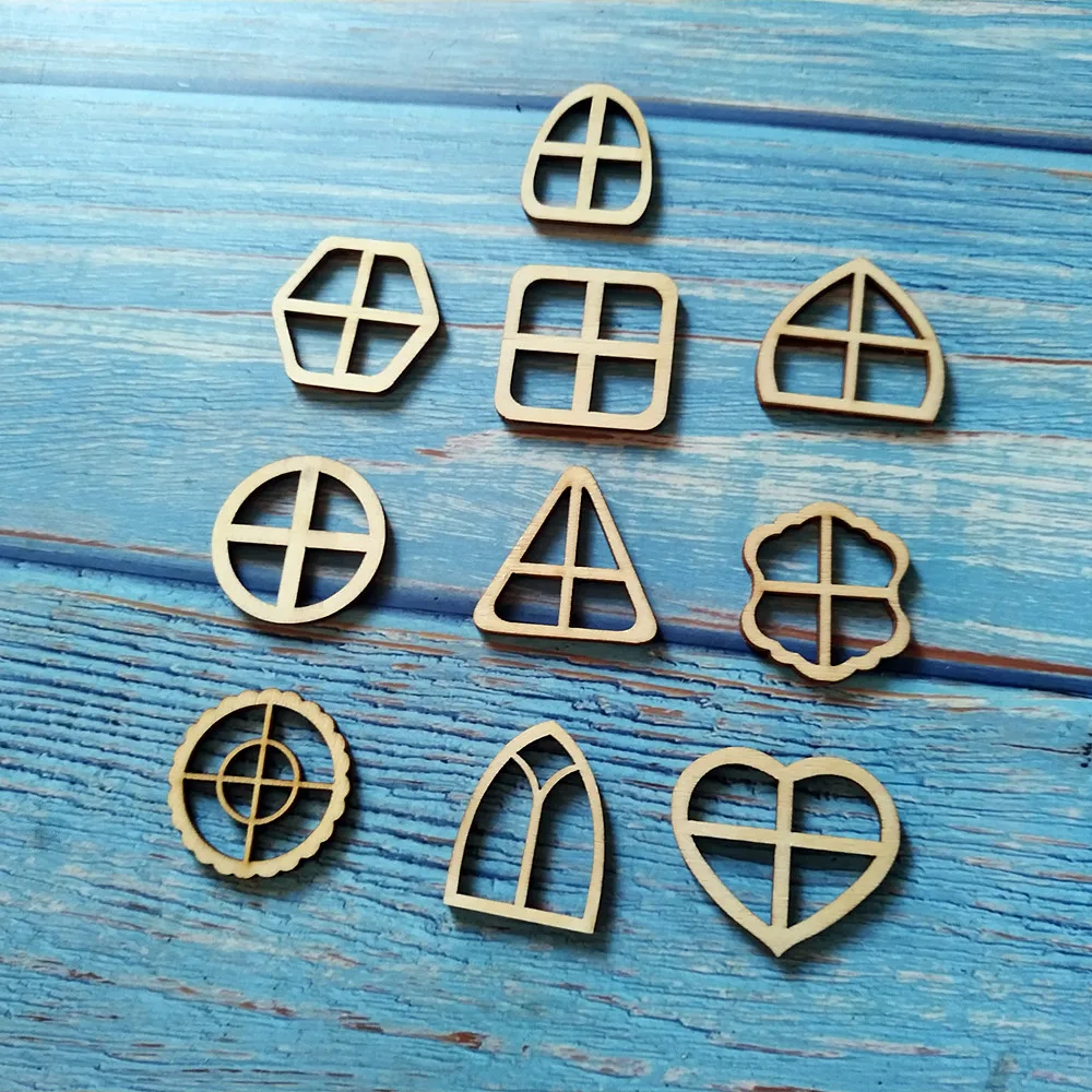 20pcs Wooden Fairy Window Embellishments Blank Shapes Windows Cut Out DIY Craft Door Decoration | Дом и сад