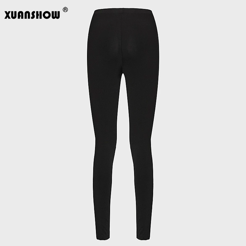 Новинка 2019 модные обтягивающие черные женские брюки XUANSHOW леггинсы для фитнеса в