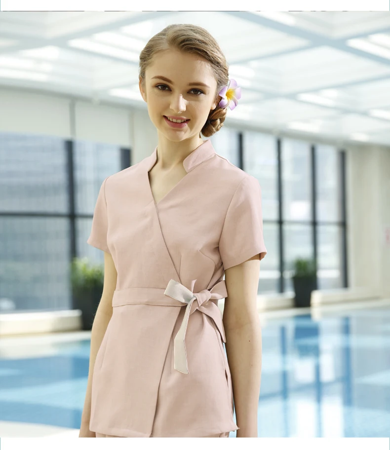 Модные облегающие Женские костюмы для салона красоты 2 шт. комплекты весны/лета