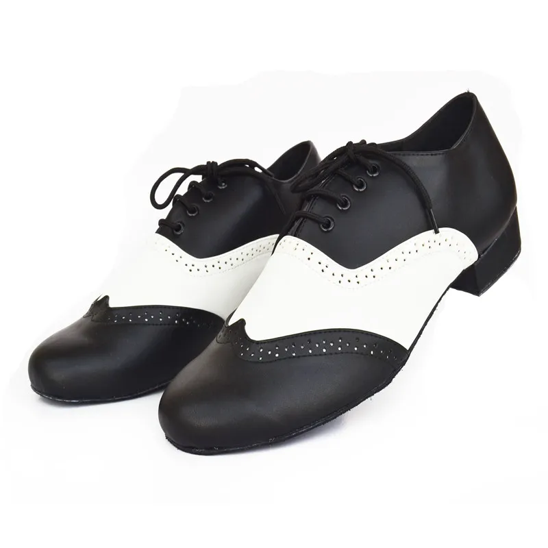 Professional Black White Synthetic Leather Men's Tango Salsa Ballroom Latin Dance Shoes with Suede Sole 2.5cm Heels | Спорт и