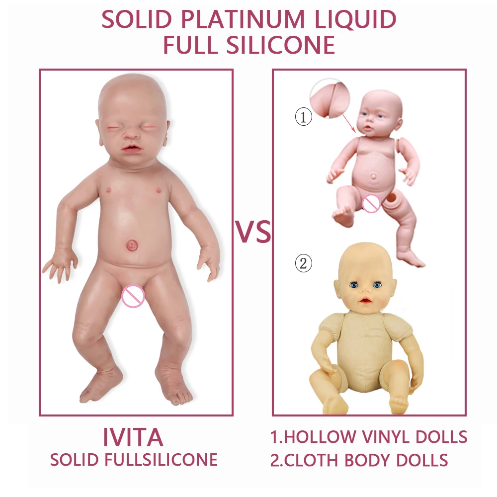 IVITA WB1514 46 см 3000 г настоящий полный силикон Bebe Reborn спящий малыш рот открываются игрушки закрытые глаза Младенцы для детей куклы