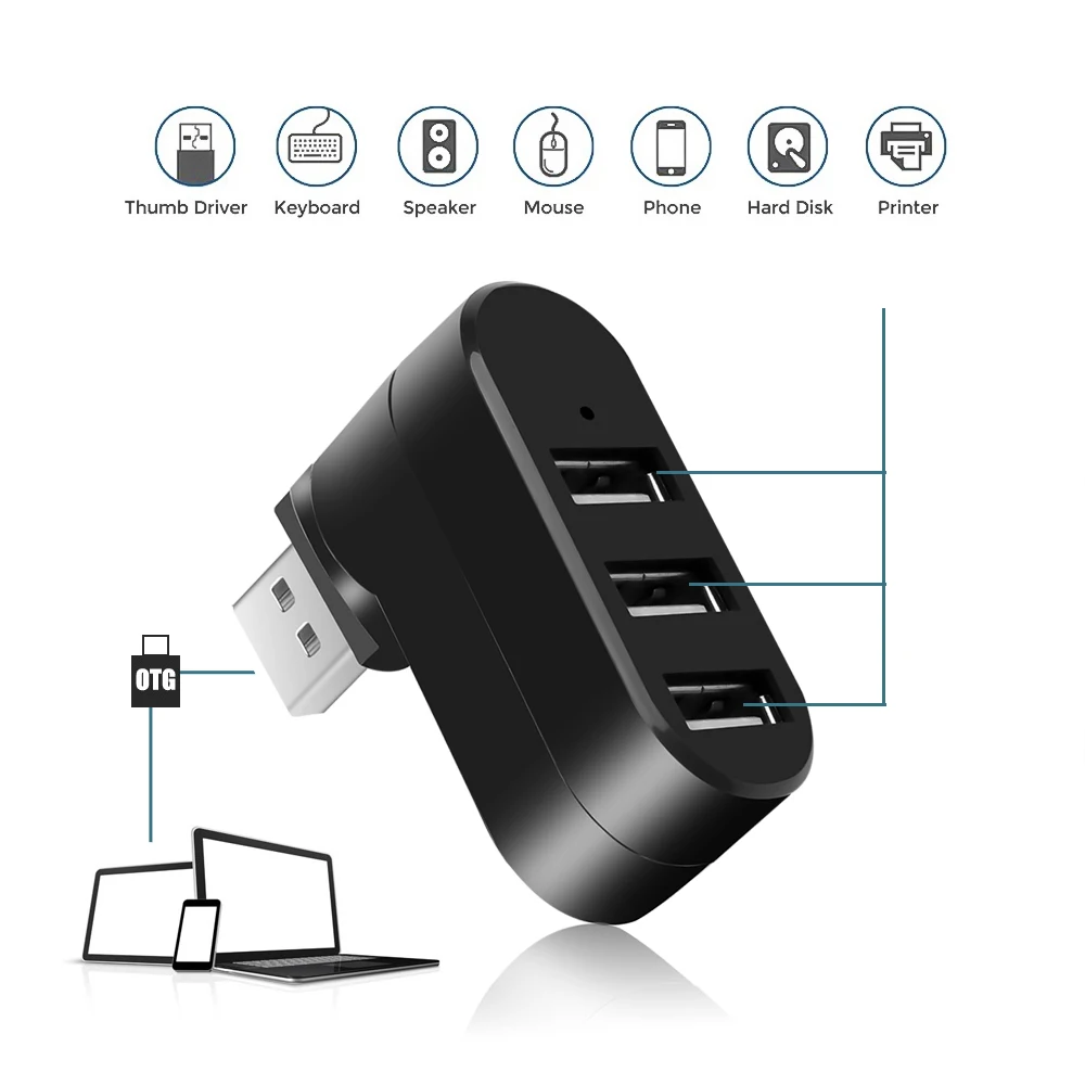 KEBIDU 3 порта USB 2 0 концентратор концентраторы Мини Поворотный разветвитель адаптер