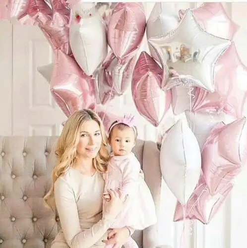 Pink White Sliver 12 шт., воздушные шары из фольги с гелием и розовыми и белыми звездами для вечеринки в честь Дня Рождения, 18 дюймов - Цвет: Pink White Sliver