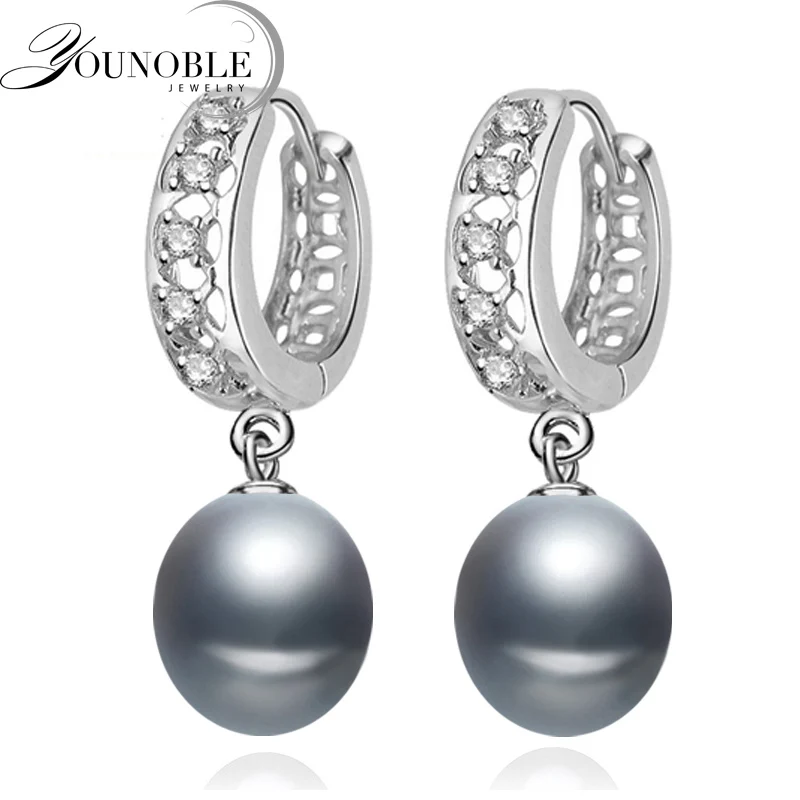 

Beautiful Freshwater Gray Pearl Earrings For Women,wedding 925 Sterling Silver Jewelry Black Natural Pearl Earrings Girls Gift
