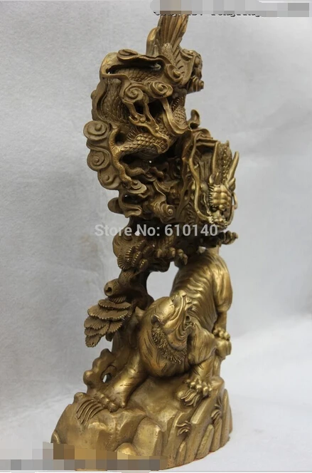 WBY 923+++14 China Royal classic Copper Brass Illustrating Dragon Play Tiger combat statue | Дом и сад