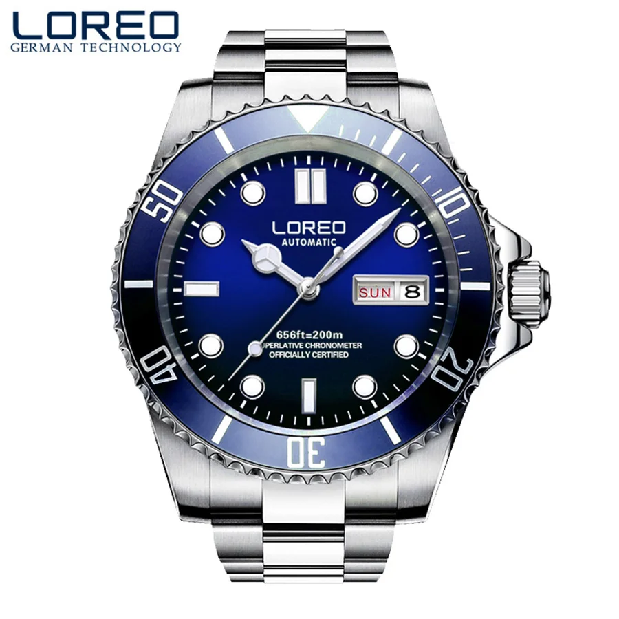 

LOREO Mens Watches Top Brand Luxury Sapphire Diving 200M Luminous Watch Men Seagull movement Automatic Mechanical Wrist watches