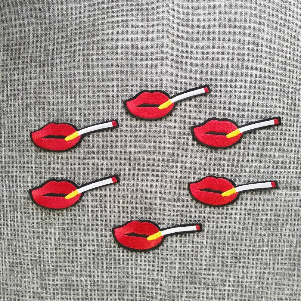 6 шт./лот аппликация для губ и сигарет вышитые термоклейкие тканевые нашивки
