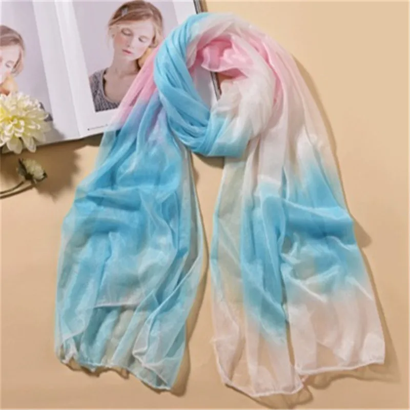 Элитный бренд Для женщин градиент шарф платок большой шелковые шарфы и бандана