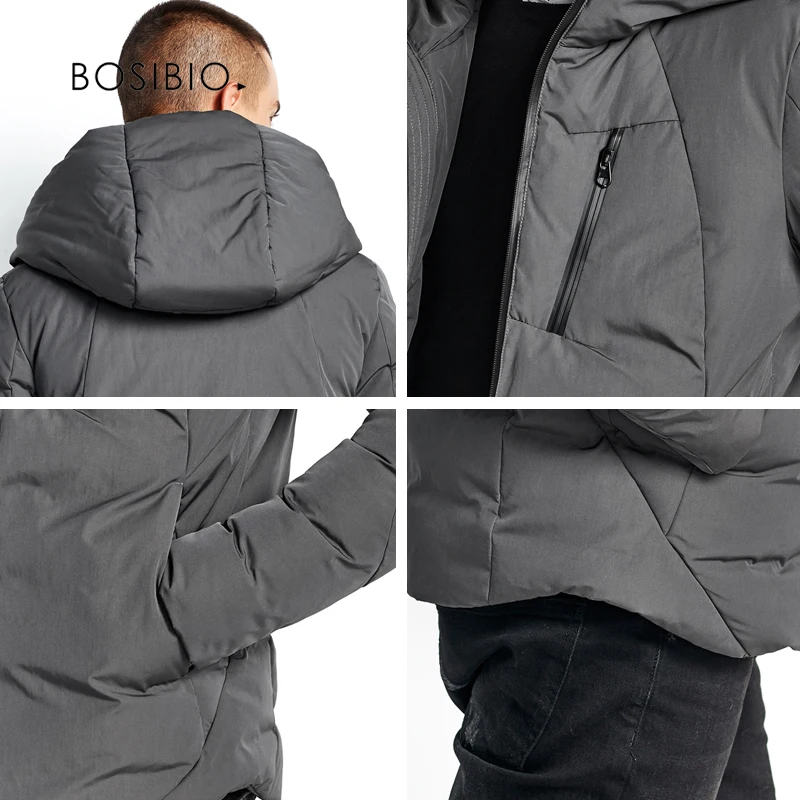 Мужская куртка BOSIBIO серая теплая парка с подкладкой на молнии 89825|parka men|warm coats