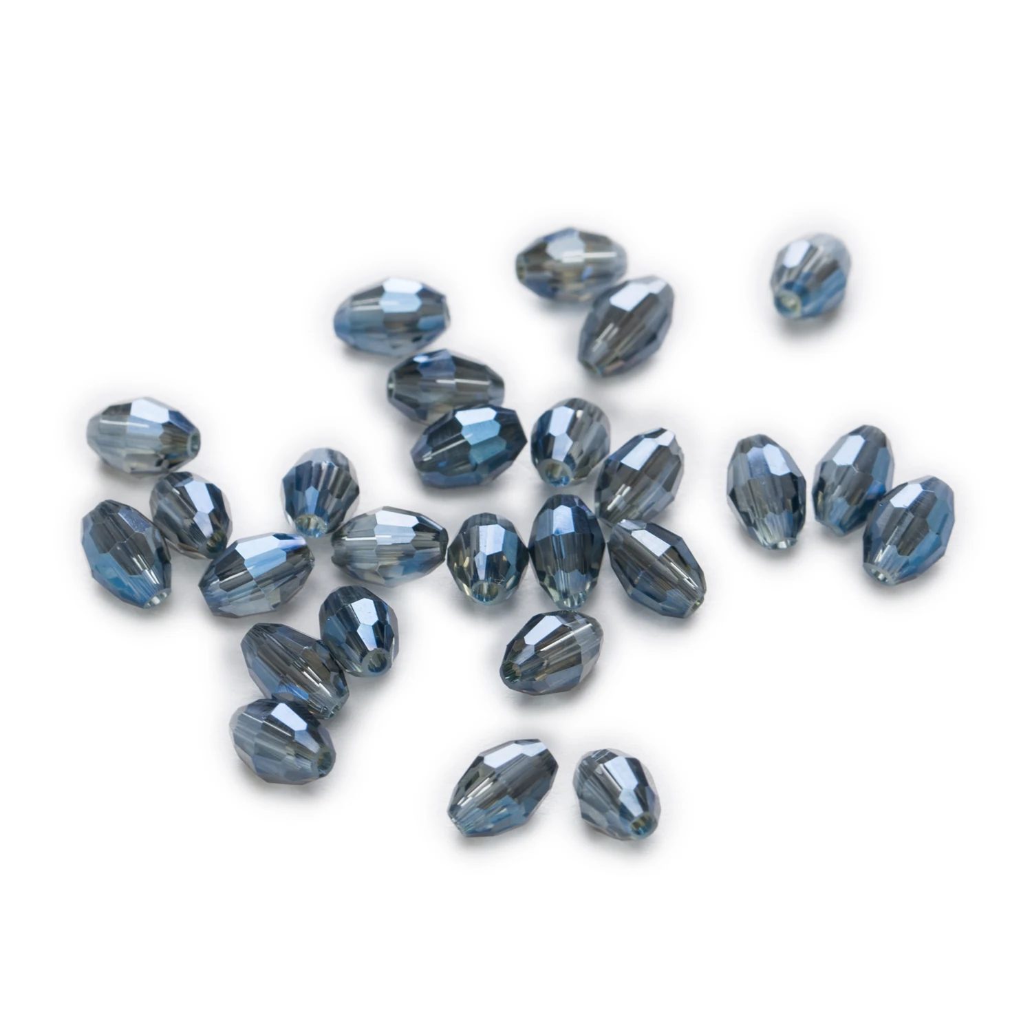 

50 Piece Plating Blue Black Olive Cut Faceted Crystal Glass Spacer Beads Jewelry Making 6-11mm