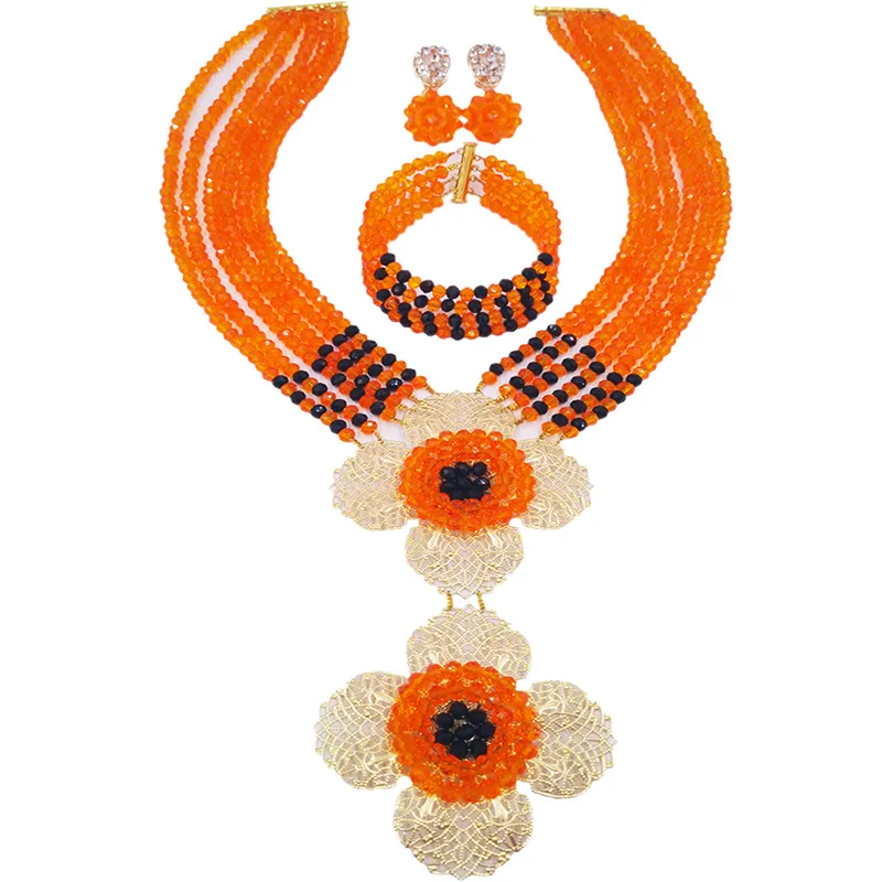 Модное оранжевое черное нигерийское ожерелье Африканские свадебные бусы