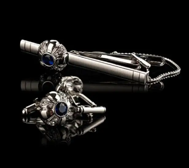 3 компл./лот классические роскошные запонки с синим кристаллом зажим для галстука