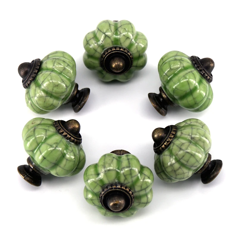 6 шт трещина дизайн зеленые керамические ручки для шкафа кухонный шкаф комод
