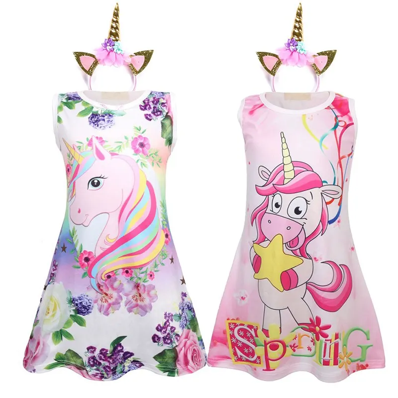 VOGUEON Girls Unicorn Nightgown Children Summer Sleeveless Unicornio Sleepwear Kids Cartoon Night Dress Girl Pajamas Outfit | Детская