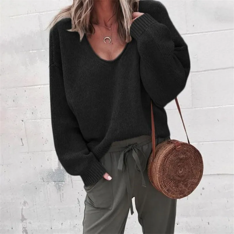 European and American Women's Loose Casual Sweater Jacket Fashion Baitao College style V-neck long Sleeve Spring | Женская одежда